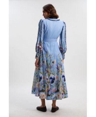 Women's Trailing Floral Woven Plunge Maxi Dress