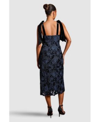 Women's Velvet Lace Tie Shoulder Dress