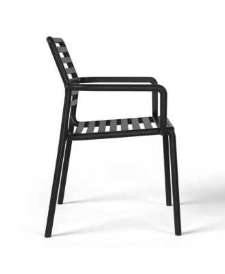 5-Piece Indoor Outdoor Metal Patio Dining Table Set With Stackable Plastic Patio Arm Chairs