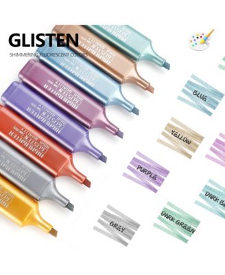 8Pcs Metallic Glitter Highlighters Set with Chisel Tips for Note, Journaling, Graffiti Pen and DIY Journal