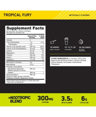 Pre-Workout Amped Powder, Tropical Fury, High Stim, Sugar-Free, Caffeine, 20 Servings