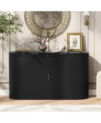 55.1" Modern Storage Cabinet - 2 Doors, 2 Drawers, Stripe MDF Sideboard