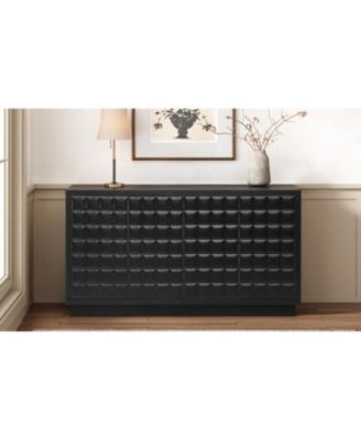 Modern 4-Door Storage Cabinet with Geometric Doors & Metal Trim