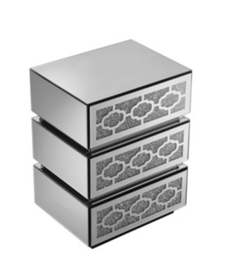 Mirrored Bedside Nightstand with 3 Drawers, Silver Accent End Table