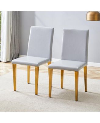 Set of 2 Light Gray PU Dining Chairs with Golden Metal Legs
