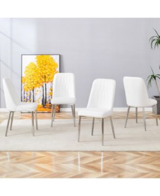  4 Modern PU Leather Dining Chairs with Silver Metal Legs