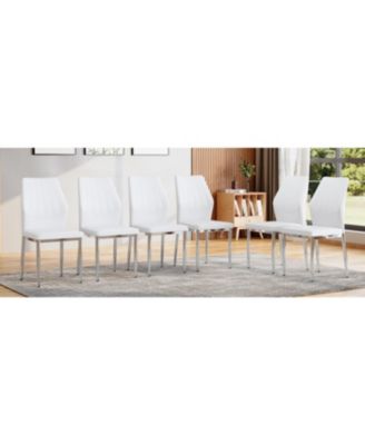 Set of 6 Silver & White Dining Chairs, 37" High, Ergonomic PU Backrest