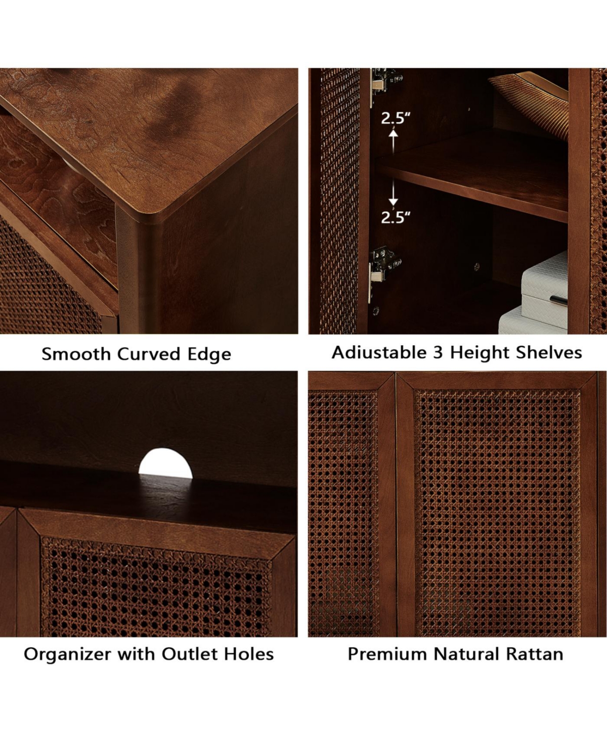 Streamdale Furniture 63" Mid Century Modern Rattan Sideboard Buffet Cabinet with Storage, Retro Coffee Bar Credenza