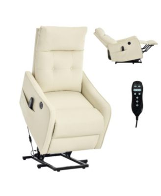 Beige PU Power Lift Recliner Chair with Massage, Heat, USB for Elderly