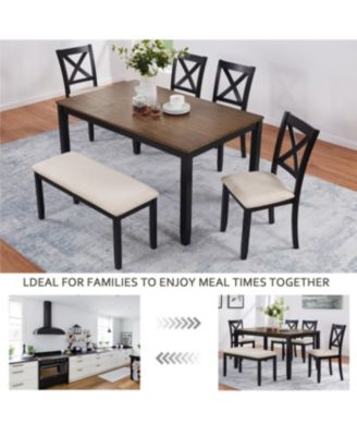 6-Piece Dining Table Set with Bench, Classic Wooden Dining Table for 6, Farmhouse Style