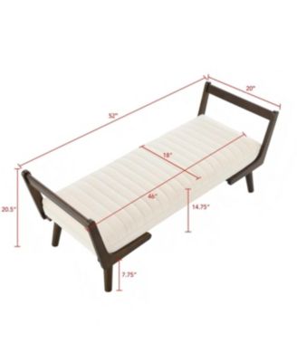 52" Mid Century Bench with Walnut Wood Leg, Channeled Upholstered Footrest Stool