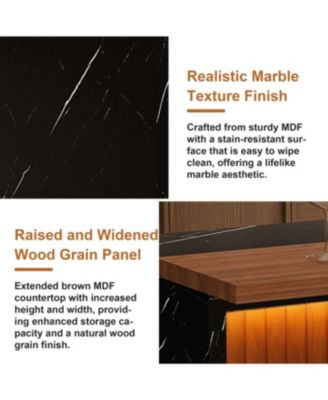 Marble Look Kitchen Island with LED Lighting