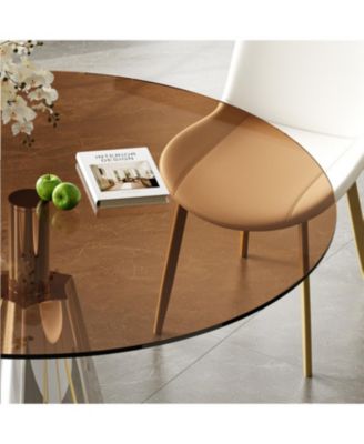 Compact 35" Round Dining Table, Black Glass Top & Silver Base