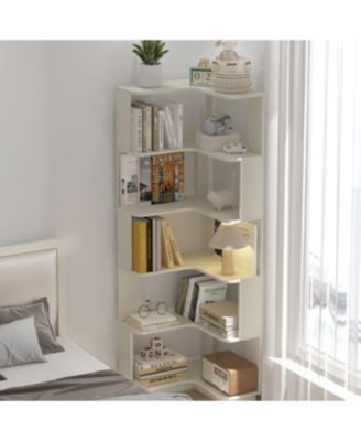 6 Tier L-Shaped Corner Bookshelf for Living Room/Bedroom, White