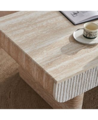 Coffee Table with Faux Marble Tabletop & Fluted Drawer