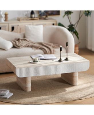 Coffee Table with Faux Marble Tabletop & Fluted Drawer