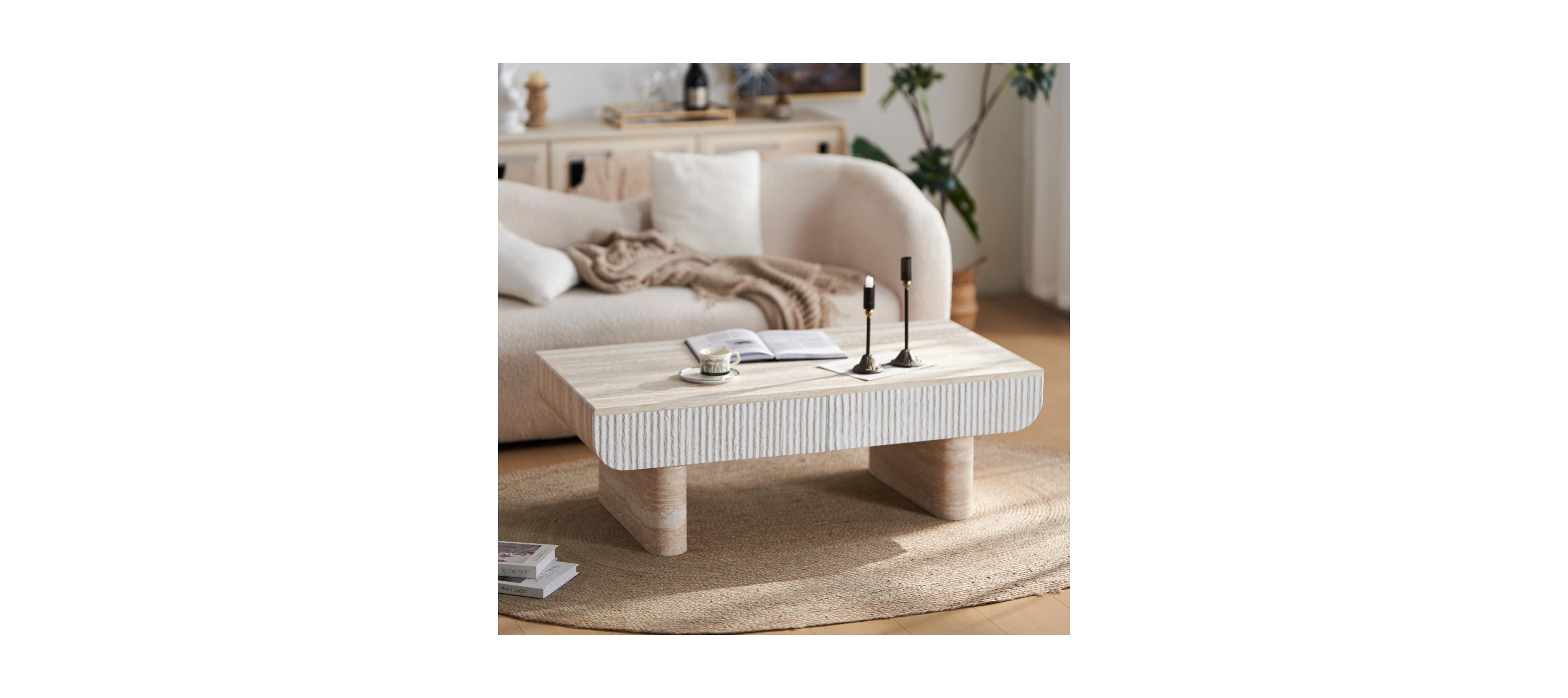 Streamdale Furniture Coffee Table with Faux Marble Tabletop & Fluted Drawer