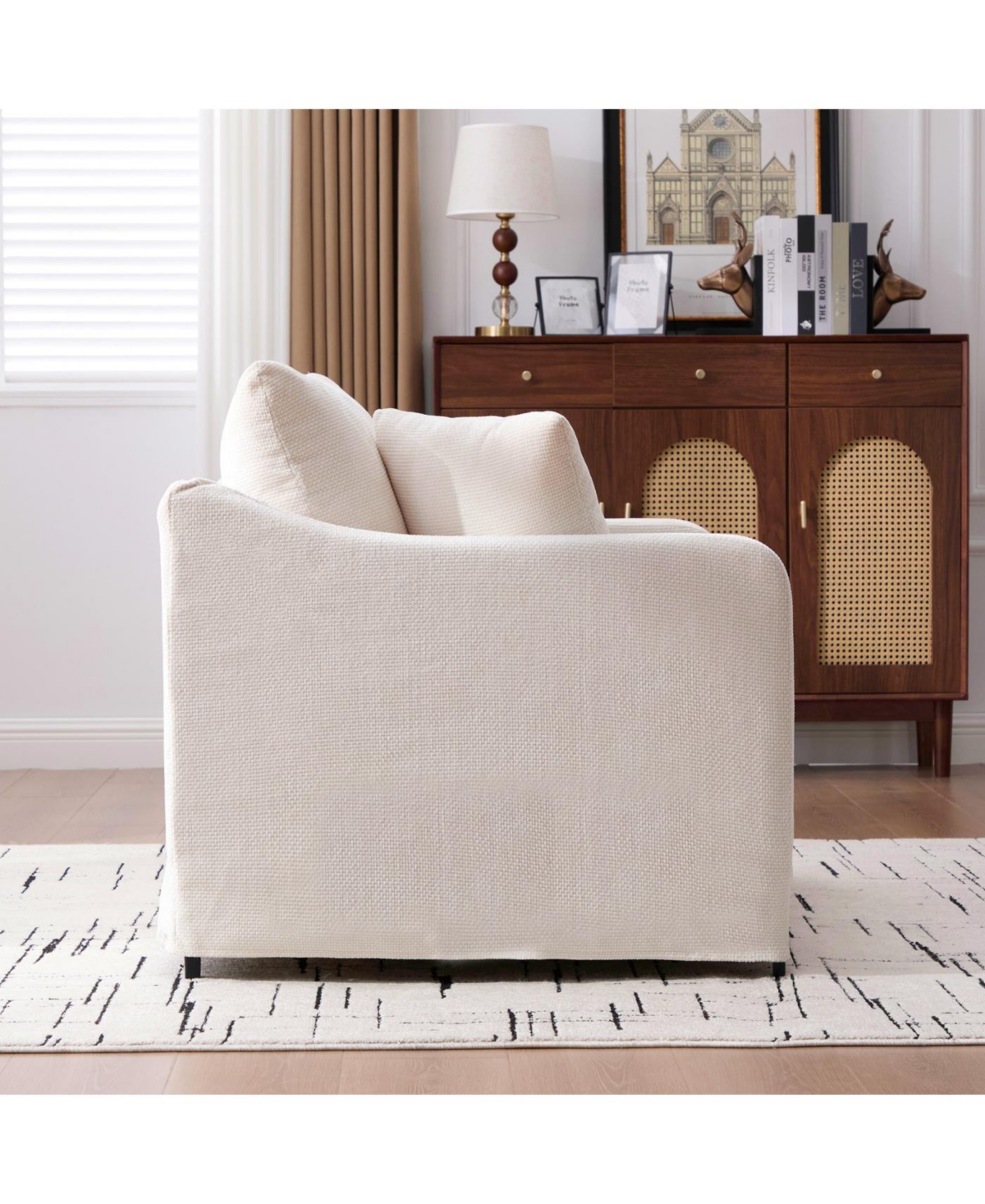 Streamdale Furniture Modern Farmhouse Performance Accent Chair with Black Metal Legs, Beige