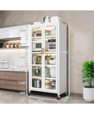  65" 6-Tier Metal Storage Cabinet with Transparent Door, White