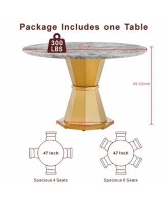  47" Round Marble Dining Table with Stainless Steel Base (Gold/Gray)