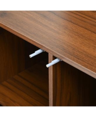 Modern Art Solid Wood Sideboard, 59"W, Wave Relief, Walnut Texture, Iron Legs