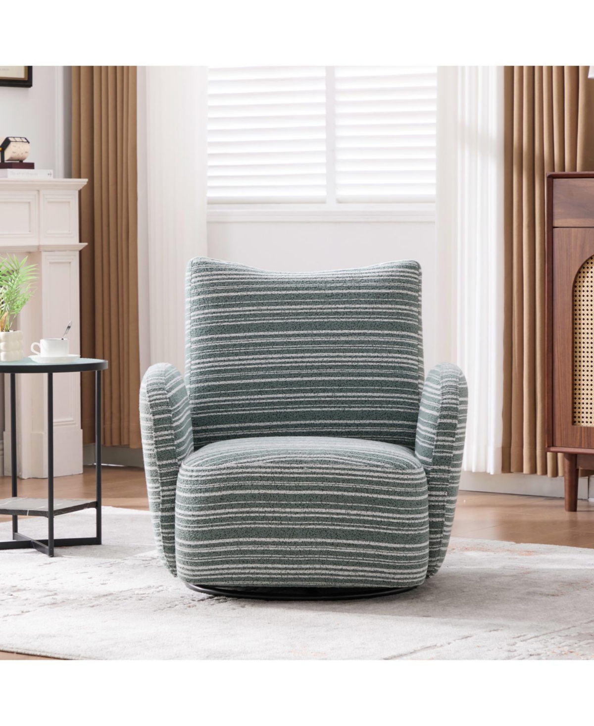 Streamdale Furniture Modern Style Swivel Leisure Chair with Striped Armrest