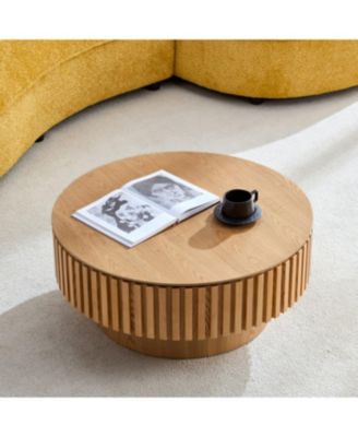 Round Wood Coffee Table with Storage (ASH