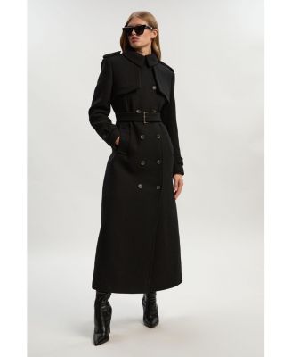 Women's Wool Mix Belted Trench Maxi Coat.