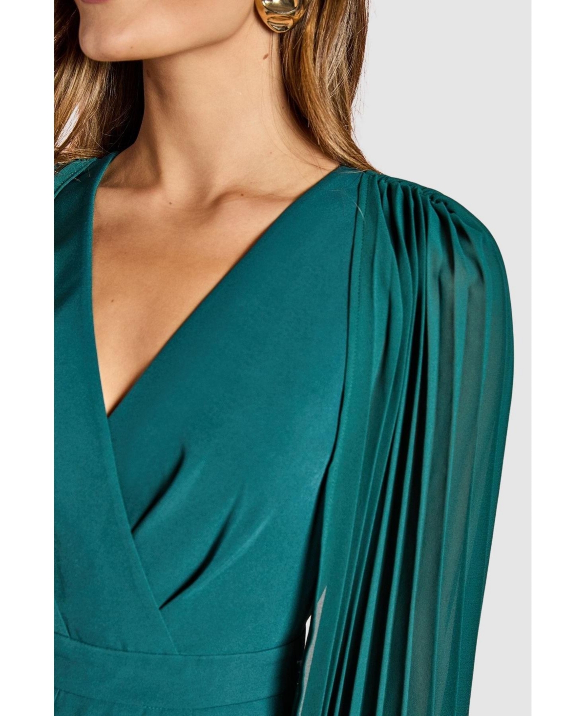 Coast Women's V Neck Pleated Long Sleeve Jumpsuit