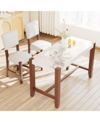 Streamdale 3-Piece Faux Marble Counter Height Dining Set for 2, Mid-century Modern