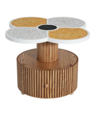 Unique Four-Leaf Clover Side Table with Wood-Grain Base & Storage