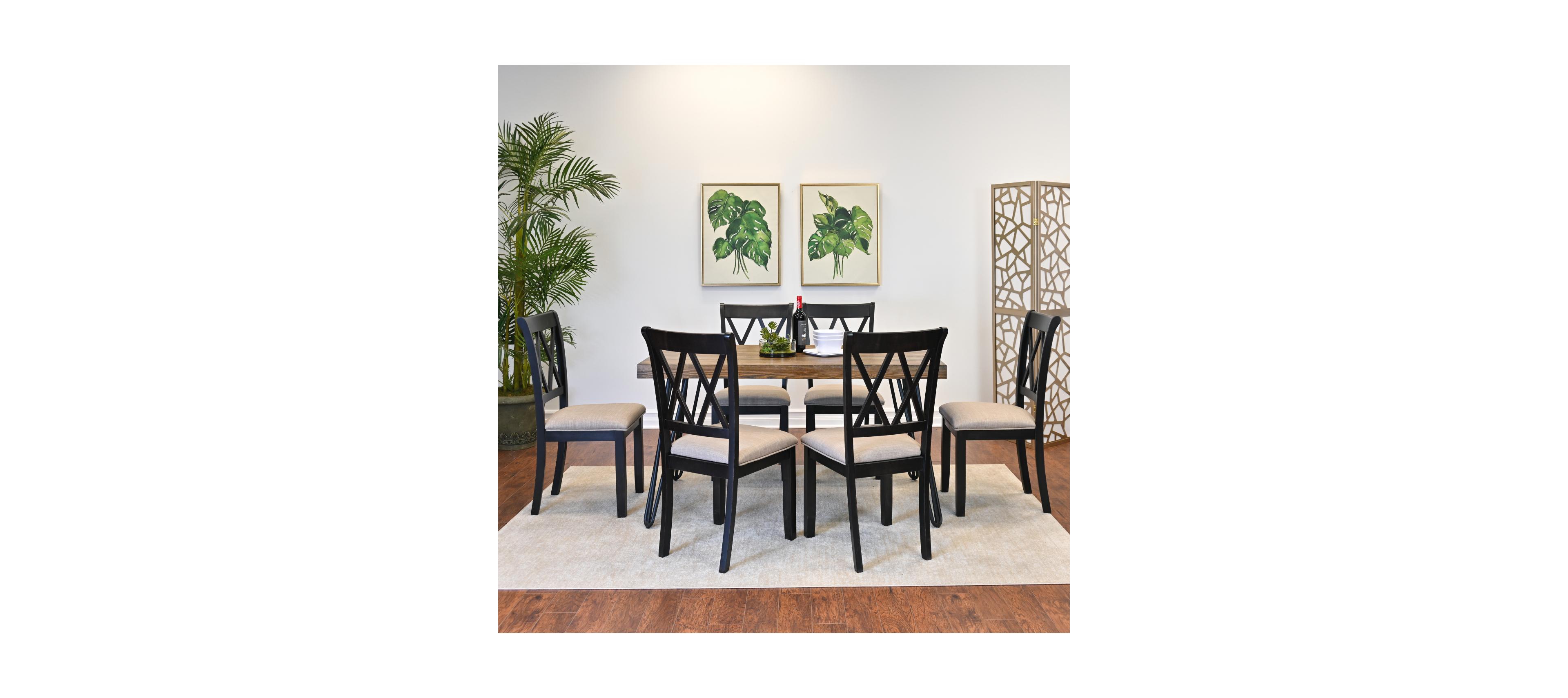 Streamdale Furniture 7-Piece Dining Set, Hairpin Dining Table with 6 Cross-back Chairs, Rich Black