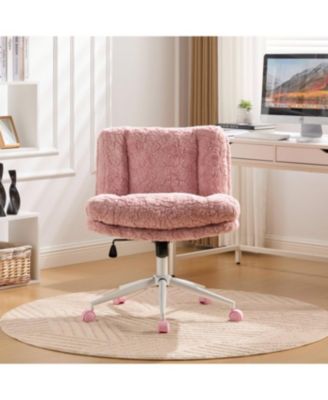Pink Rabbit Hair Office Chair with Metal Base