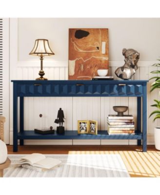 60" Fir Veneer Entryway Table with Honeycomb Fronts & 3 Drawers