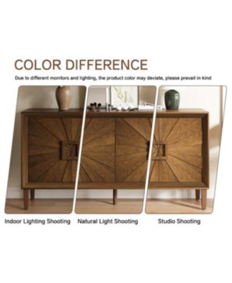 Streamdale Rustic Farmhouse Credenza - Sunburst Doors, Adjustable Shelves (Antique Brown