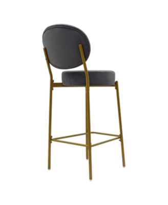 Streamdale Set of 2 Gray Velvet Upholstered Bar Stools with Backrest & Footrest
