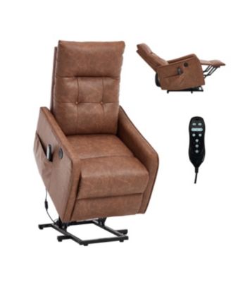  Brown PU Power Lift Recliner with Massage, Heat & USB for Elderly
