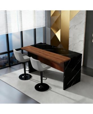 White Marble Look Kitchen Island with LED Lighting