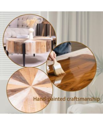 Diameter Rustic Flower-Shaped Wood Coffee Table with Metal Legs