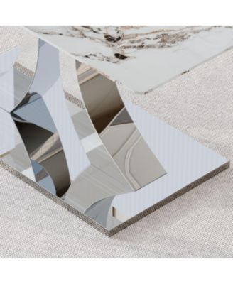  Switchable Mode Stainless Steel Legs Dining Set: White Glass Top & 4 Armchairs