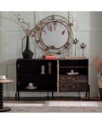 Solid Wood Sideboard with Geometric Pattern, 2 Doors, 2 Drawers