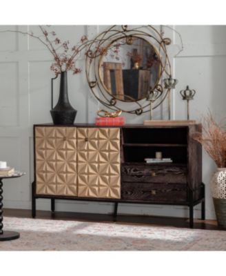 Solid Wood Sideboard with Geometric Pattern, 2 Doors, 2 Drawers