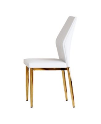  Set of 4 Gold & White Dining Chairs, 37" High, Ergonomic PU Backrest