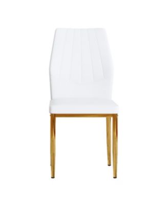  Set of 4 Gold & White Dining Chairs, 37" High, Ergonomic PU Backrest