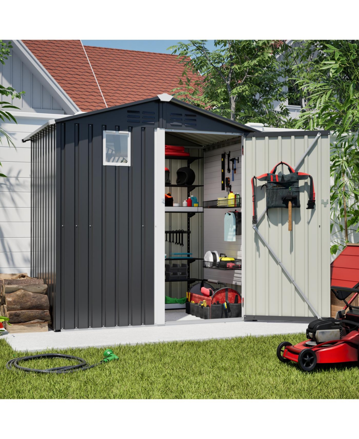 Streamdale Furniture Streamdale Metal Outdoor Storage Shed 6FT x 4FT, Steel Utility Tool Shed for Backyard Garden Patio Lawn, Gray