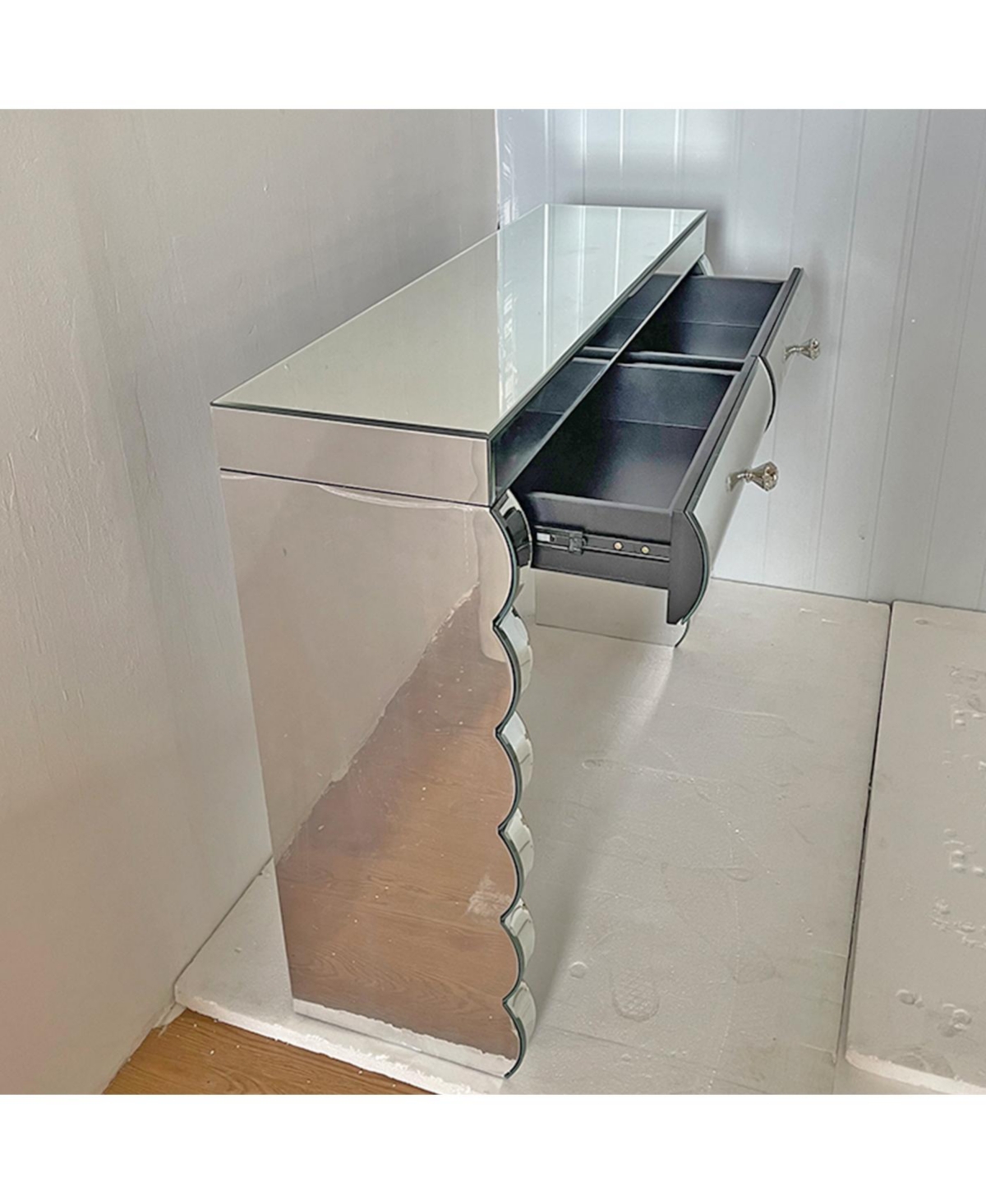 Streamdale Furniture Silver Mirror Console Table with 2 Drawers