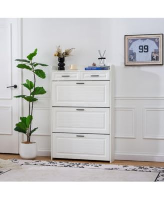 Streamdale Two drawers, three-fold doors, large storage shoe cabinet, white