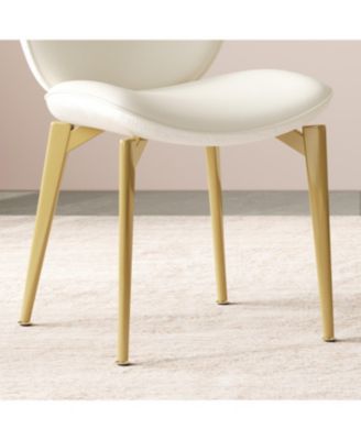  Set of 2 PU leather dining chairs with gold legs and textured backrest.