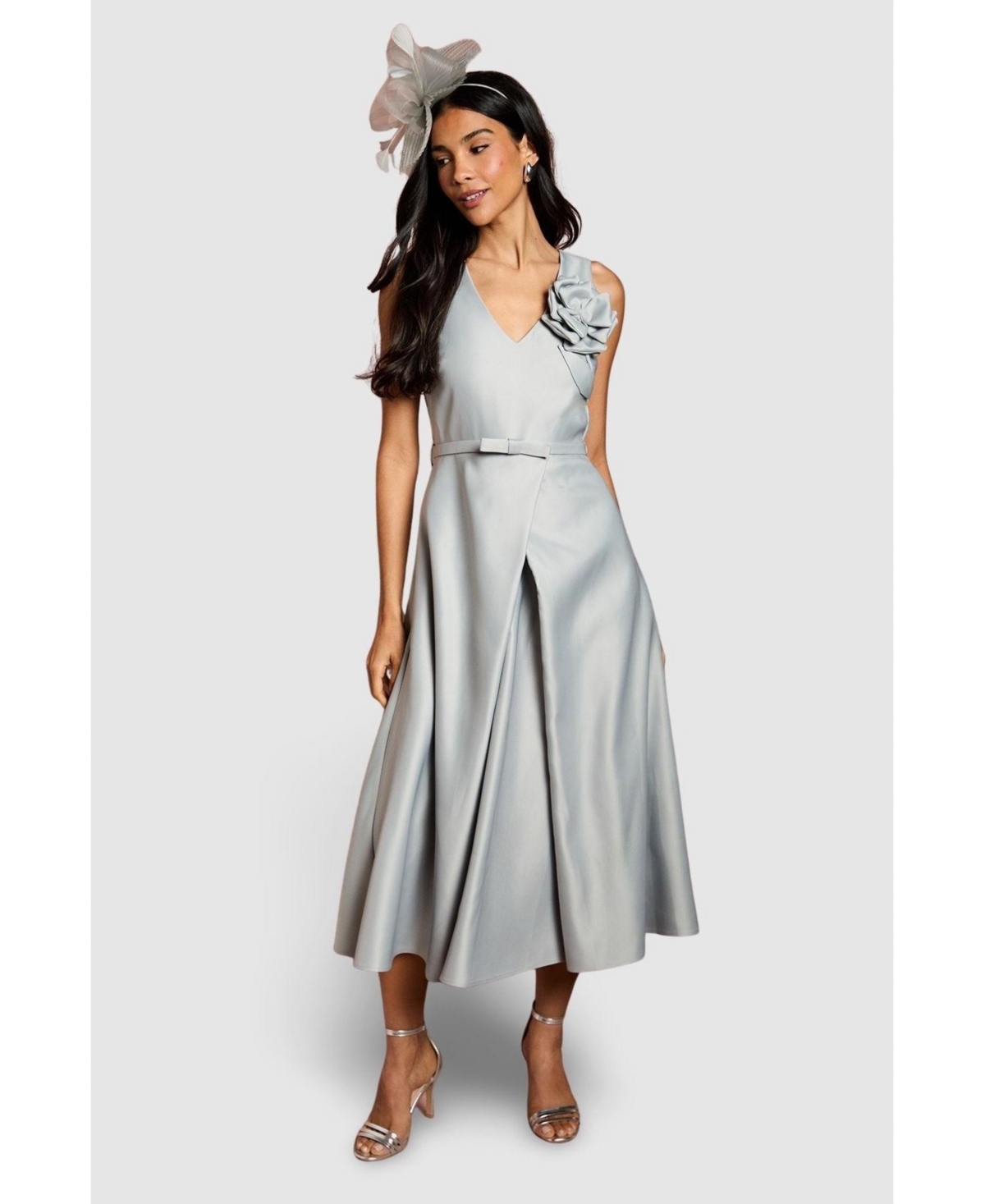 Coast Women's Structured Satin 3D Corsage Midi Dress