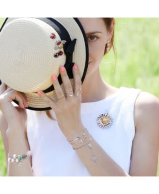 Set of 2 Lucky 2 Ladybug Red Black Gold Enamel Green Eye Crystal Lapel Push Pin